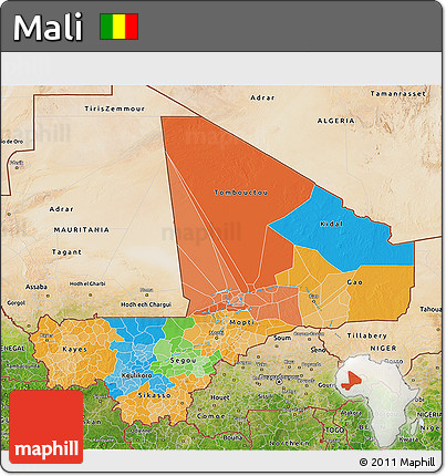 Political 3D Map of Mali, satellite outside