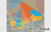 Political 3D Map of Mali, semi-desaturated