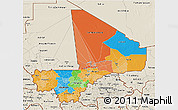 Political 3D Map of Mali, shaded relief outside