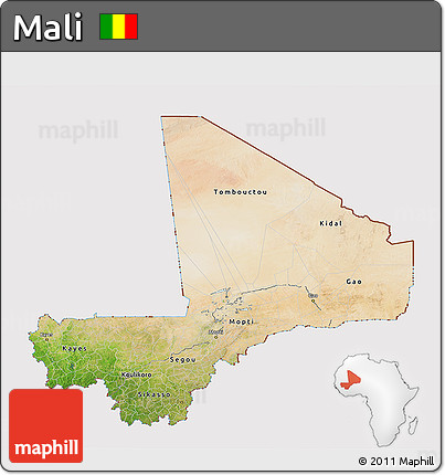 Satellite 3D Map of Mali, cropped outside