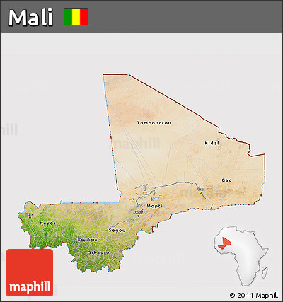 Satellite 3D Map of Mali, cropped outside