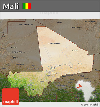 Satellite 3D Map of Mali, darken