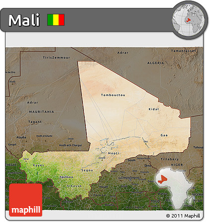 Satellite 3D Map of Mali, darken