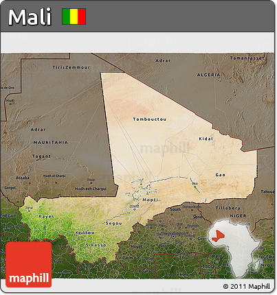 Satellite 3D Map of Mali, darken