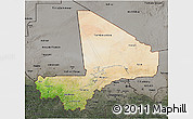 Satellite 3D Map of Mali, darken, semi-desaturated