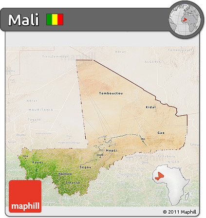 Satellite 3D Map of Mali, lighten