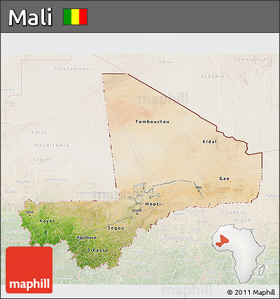 Satellite 3D Map of Mali, lighten