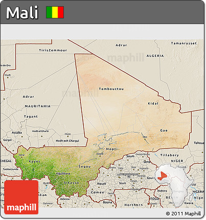 Satellite 3D Map of Mali, shaded relief outside