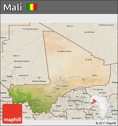 Satellite 3D Map of Mali, shaded relief outside