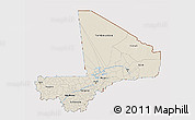 Shaded Relief 3D Map of Mali, cropped outside