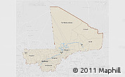 Shaded Relief 3D Map of Mali, lighten, desaturated