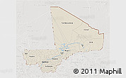 Shaded Relief 3D Map of Mali, lighten, semi-desaturated