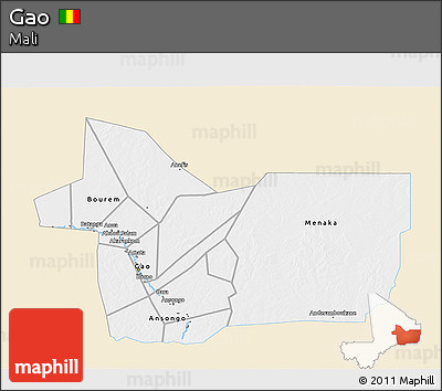 Classic Style 3D Map of Gao, single color outside