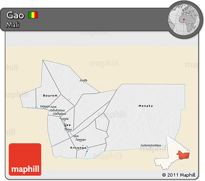 Classic Style 3D Map of Gao, single color outside