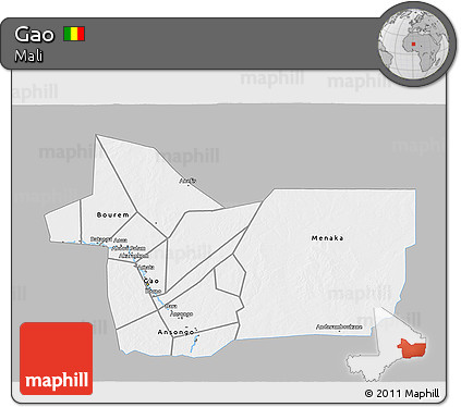 Gray 3D Map of Gao, single color outside