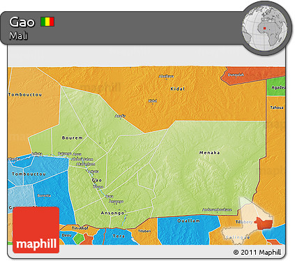 Physical 3D Map of Gao, political outside