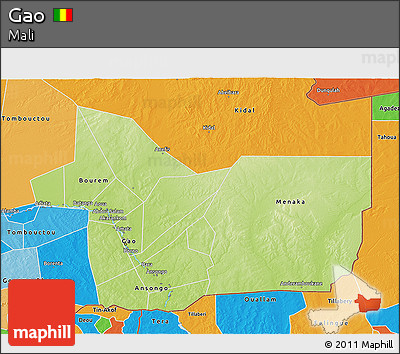 Physical 3D Map of Gao, political outside