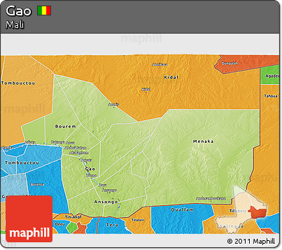 Physical 3D Map of Gao, political outside