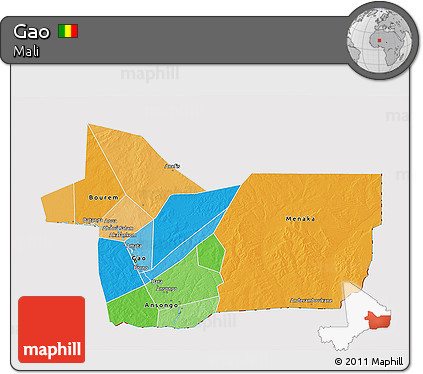 Political 3D Map of Gao, cropped outside