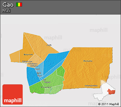Political 3D Map of Gao, cropped outside