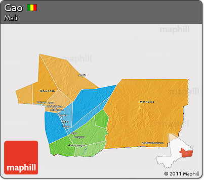 Political 3D Map of Gao, cropped outside