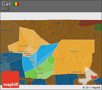 Political 3D Map of Gao, darken