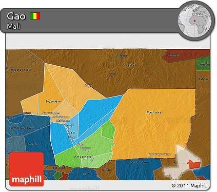 Political 3D Map of Gao, darken
