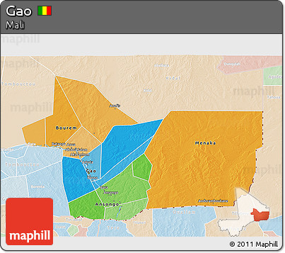 Political 3D Map of Gao, lighten