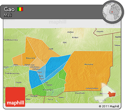 Political 3D Map of Gao, physical outside
