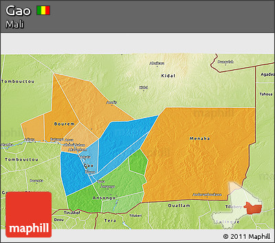 Political 3D Map of Gao, physical outside