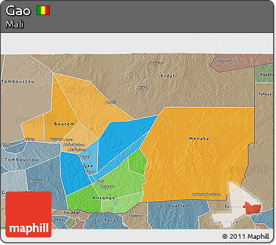 Political 3D Map of Gao, semi-desaturated