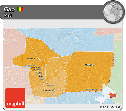 Political Shades 3D Map of Gao, lighten