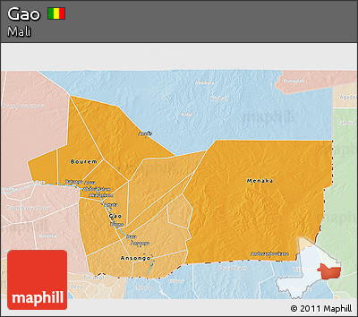 Political Shades 3D Map of Gao, lighten