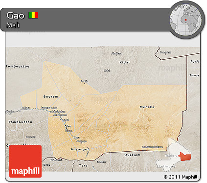 Satellite 3D Map of Gao, semi-desaturated