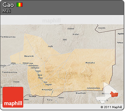 Satellite 3D Map of Gao, semi-desaturated