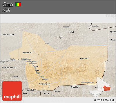 Satellite 3D Map of Gao, semi-desaturated