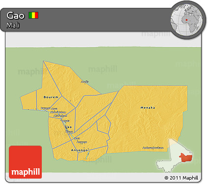 Savanna Style 3D Map of Gao, single color outside