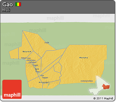 Savanna Style 3D Map of Gao, single color outside