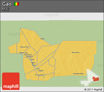 Savanna Style 3D Map of Gao, single color outside