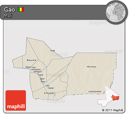 Shaded Relief 3D Map of Gao, cropped outside