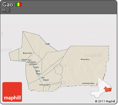 Shaded Relief 3D Map of Gao, cropped outside