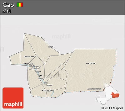 Shaded Relief 3D Map of Gao, cropped outside