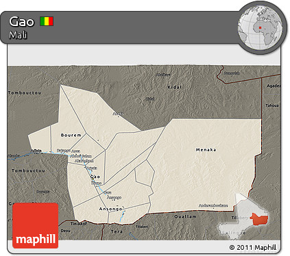 Shaded Relief 3D Map of Gao, darken