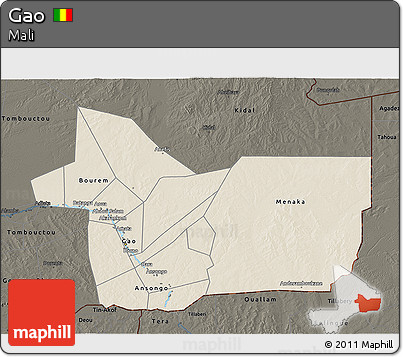 Shaded Relief 3D Map of Gao, darken