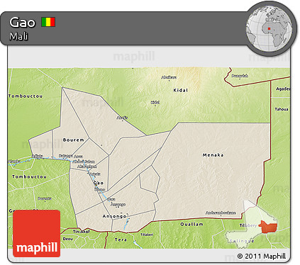 Shaded Relief 3D Map of Gao, physical outside