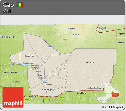 Shaded Relief 3D Map of Gao, physical outside