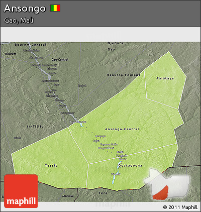 Physical 3D Map of Ansongo, darken, semi-desaturated