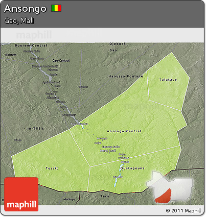 Physical 3D Map of Ansongo, darken, semi-desaturated