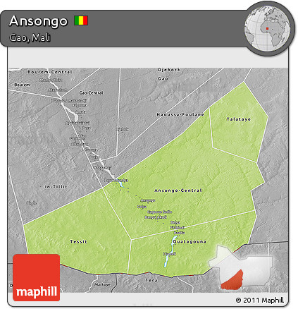 Physical 3D Map of Ansongo, desaturated