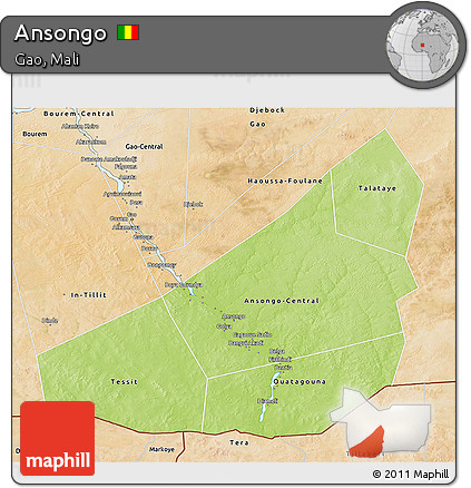 Physical 3D Map of Ansongo, satellite outside